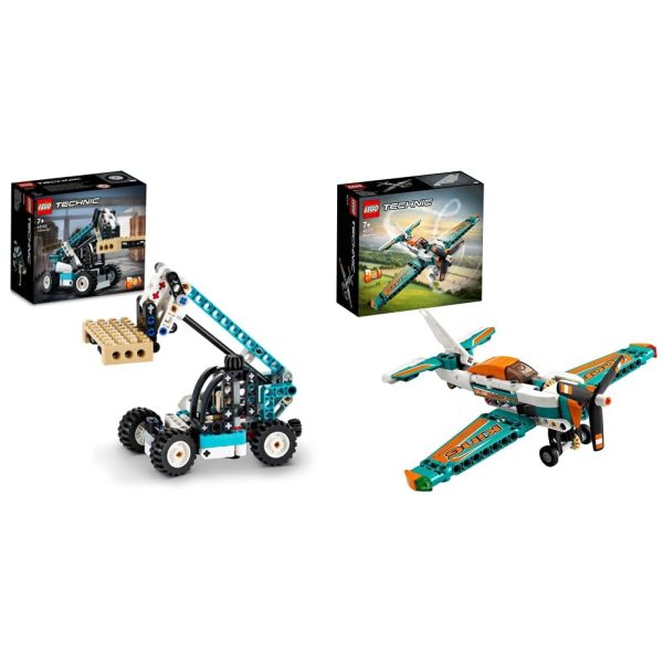 LEGO 42133 Technic 2 in 1 Telehandler Forklift to Tow Truck Toy Models & 42117 Technic Race Plane Toy to Jet Aeroplane 2 in 1 Stunt Model Building Set for Kids + Jet Aeroplane 2 in 1 Building Set