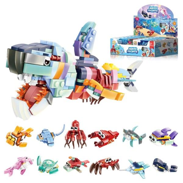 Etarnfly Ocean World Building Sets for Kids, 12 in 1 Educational DIY Sea Creatures Toys, Gifts for 3 4 5 Years Old and Up Boys Girls, Party Favors for Kids (368PCS, Compatible with Lego) Underwater World Animals