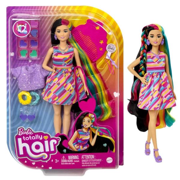 Barbie Totally Hair Heart-Themed Doll, Petite, 8.5 inch Fantasy Hair, Dress, 15 Hair & Fashion Play Accessories (8 with Color Change Feature) for Kids 3 Years Old & Up Heart Single