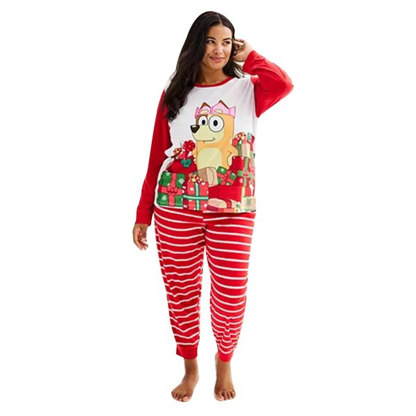 B-luey Family Matching Christmas Pyjamas Set Cute Pajamas PJs Set Xmas Long Sleeve Loungewear Top and Wide Leg Pants Cropped Trousers Soft Nightwear Sleepwear Set