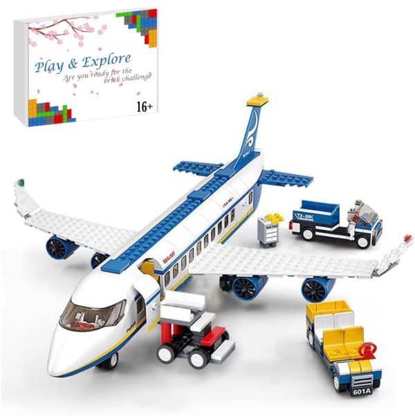 Aircrafts Building Model Set, 463 Pcs City Passenger Plane with Mini Truck and Crew Mini Figures, DIY Construction Toy, Aeroplane Model for Children Adults, Aeroplane Compatible with Lego 60197 B0366