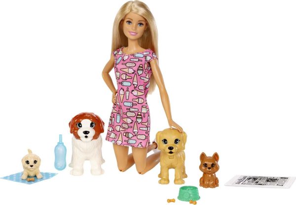 Barbie FXH08 Doggy Daycare Doll, Blonde, and Pets Playset with 4 Dogs, Including One Puppy that Poops and One that Pees, Gift for 3 to 7 Year Olds​​​, Multicolor, 32.4 cm*7.0 cm*22.9 cm Single