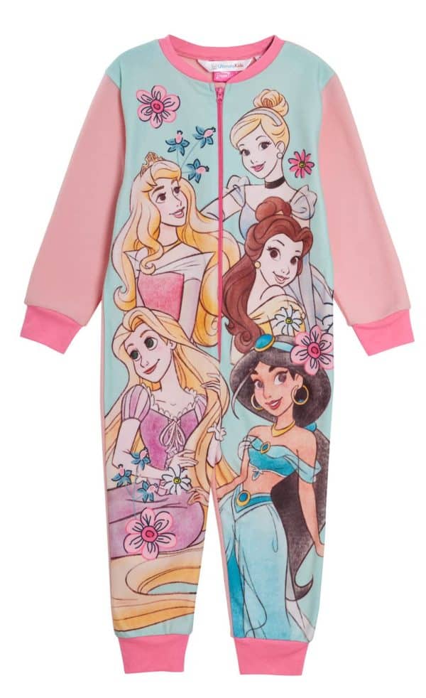 Disney Princess Onesie For Girls Pyjamas Fleece All in One Kids Pjs Zipped Loungewear Childrens Nightwear