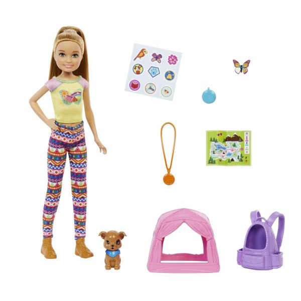 Barbie It Takes Two Camping Playset - Stacie Doll and Pet Puppy - Pet Tent, Pet Carrier, Sticker Sheet & Camping Accessories, Gift for 3 to 7 Year Olds Single