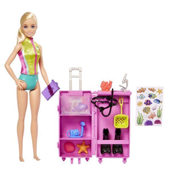 ​Barbie Dolls & Accessories, Marine Biologist Doll (Blonde) & Mobile Lab Playset with 10+ Pieces, Case Opens for Storage & Travel Modern