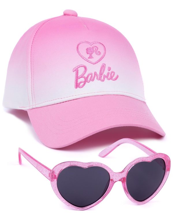 Barbie Girls Cap and Free Sunglasses | Kids Doll Logo Pink Ombre Adjustable Snapback Baseball Hat Summer Holiday Accessories | Fashion Doll Merchandise Gifts