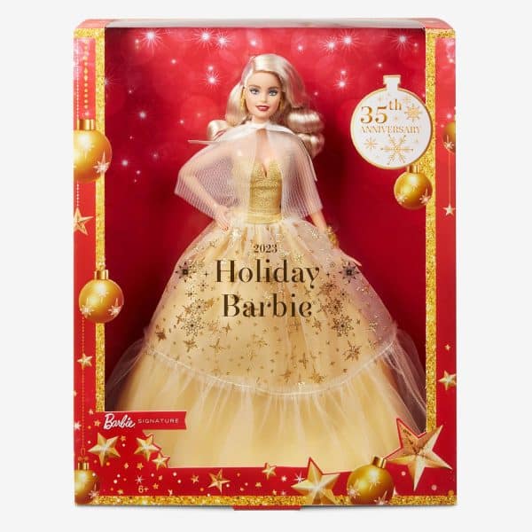 ​2023 Holiday Barbie Doll, Seasonal Collector Gift, Barbie Signature, Golden Gown and Displayable Packaging, Blond Hair, HJX08