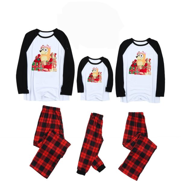 Blu-.ey Family Matching Christmas Pyjamas Set Cute Pajamas PJs Set Xmas Long Sleeve Loungewear Top and Wide Leg Pants Cropped Trousers Soft Nightwear Sleepwear Set