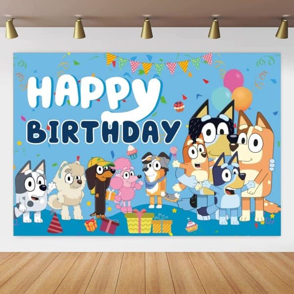 Bluey Dog Backdrop,Bluey Dog Themes Party Background Photo Booth Banner Large Fabric Artistic Birthday Party Supplies for Girls,Boys,Teens Birthday Party Decorations