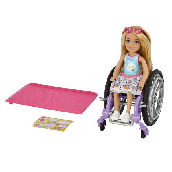 Barbie Chelsea Doll & Wheelchair, with Chelsea Doll (Blonde), in Skirt & Sunglasses, with Ramp & Sticker Sheet, Toy for 3 Year Olds & Up Single