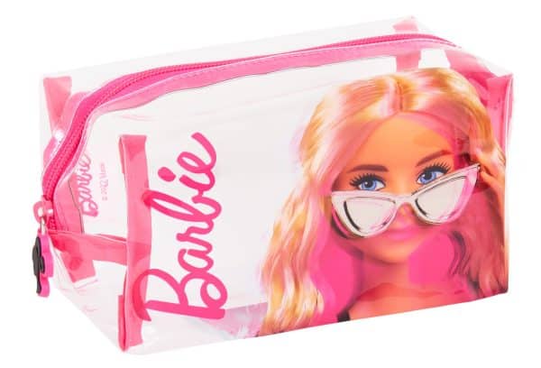 Barbie Clear Cosmetics Bag for Girls Womens Transparent Make Up Bag Travel Toiletry Bags Pencil Case Pink