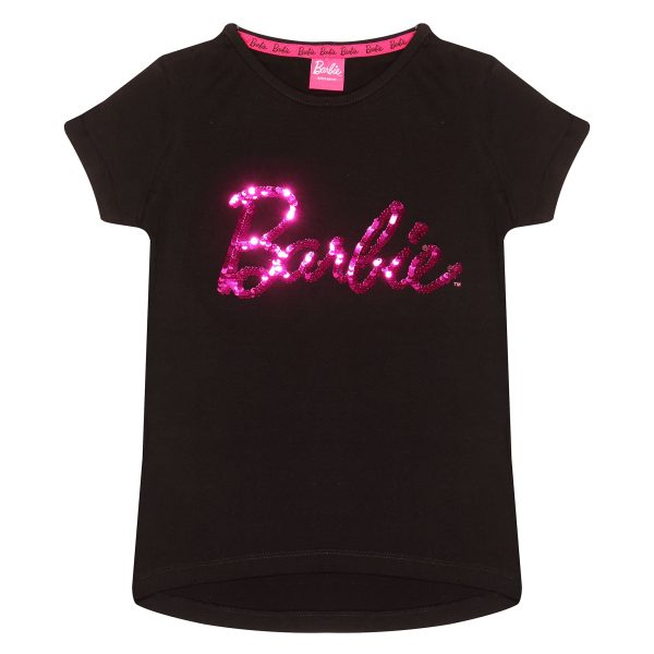 Barbie Text Logo Reversible Sequin T-Shirt, Girls, 5-14 Years, Black, Official Merchandise