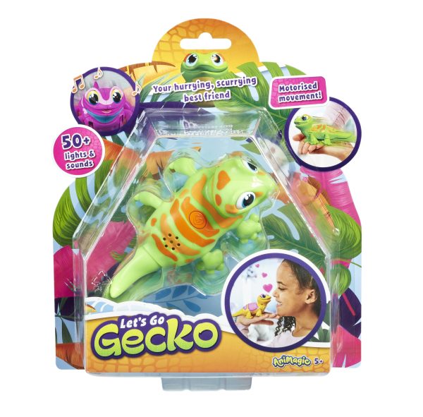 Animagic: Lets Go Gecko, Your Hurrying Scurrying Best Friend! Interactive Walking Pet Gecko with Over 50 Lights and Sounds, For Kids Aged 5+, Green, 9.449 x 3.071 x 9.449 inches