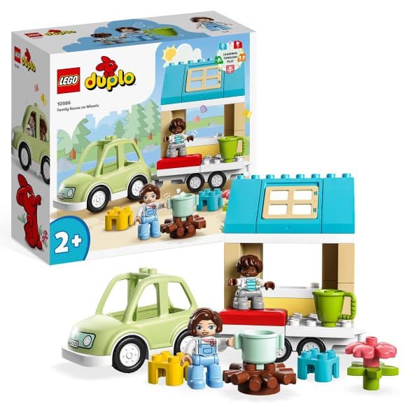 LEGO 10986 DUPLO Family House On Wheels With Toy Car Toddlers 2 Plus Year Old Boys And Girls, Preschool Learning Toys, Large Bricks Camping Set Single