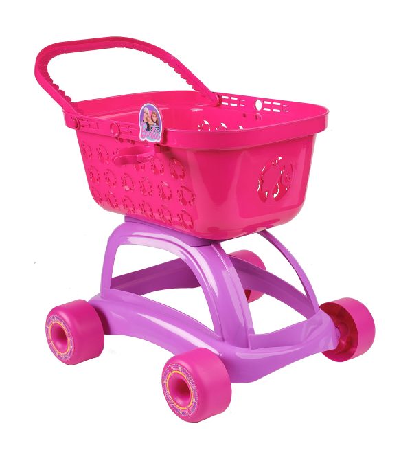 Sinco Creations Barbie 2 in 1 Kids Shopping Trolley & Shopping Basket Playset - Toy Shopping Cart | Imagination Play | Role Play Kids Toys| Pretend Play | Ages 3