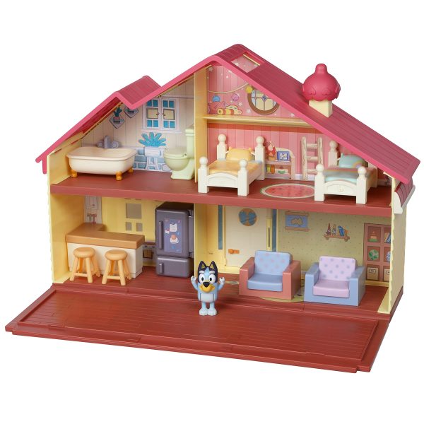 Bluey Heeler Family Home Play Set: 1 Official Collectable Action Figure, Large Playhouse Playset 4 Rooms, Furniture Accessories and Pull Down Patio Single