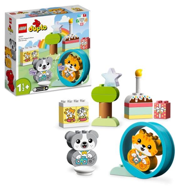 LEGO 10977 DUPLO My First Puppy & Kitten With Sounds Pet Animal Toys for Toddlers 1 .5-3 Years Old, Early Development Set with Large Bricks Hoop