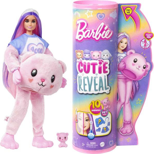 Barbie Cutie Reveal Doll & Accessories, Teddy Bear Plush Costume & 10 Surprises Including Color Change, “Love” Cozy Cute Tees, HKR04