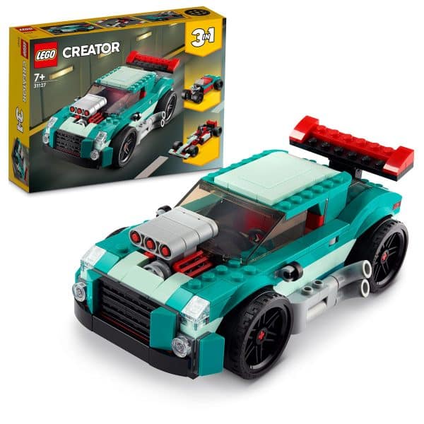 LEGO 31127 Creator 3in1 Street Racer: Muscle to Hot Rod to Race Car Toys, Stocking Fillers, Gifts for 7 Plus Year Old Boys & Girls, Model Vehicle Building Bricks Set Single