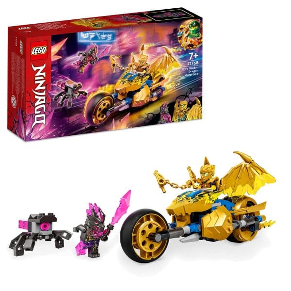 LEGO 71768 NINJAGO Jay's Golden Dragon Set, Toy Motorbike With Dragon, Spider Figure And Jay Minifgure, Birthday Gift Idea For Kids 7 Plus Single