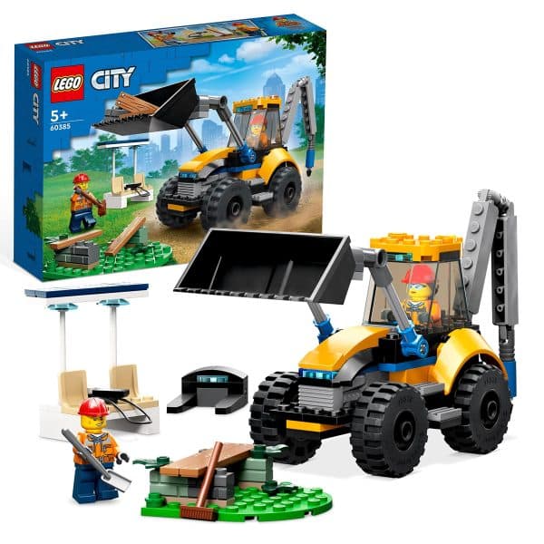 LEGO 60385 City Construction Digger, Excavator Toy Boys And Girls Aged 5 Plus Years Old, Vehicle Building Set, Birthday Gift Idea With Minifigures Single