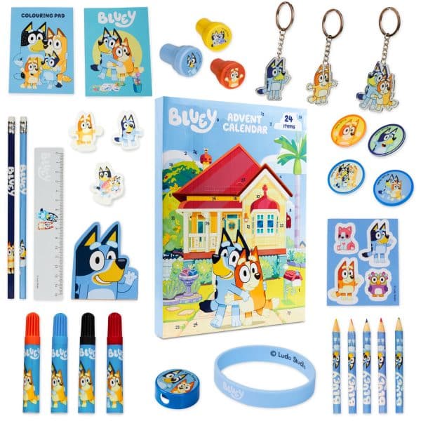 Bluey Advent Calendar 2023 for Kids, Stationery Colouring Pencils Keychains Bracelet Advent Calendars for Kids