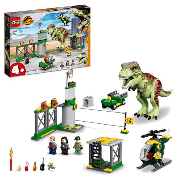 LEGO 76944 Jurassic World T. rex Dinosaur Breakout Toy, Dino Toys for Preschool Kids, Boys and Girls Aged 4 Plus, with Airport, Helicopter and Buggy Car Single