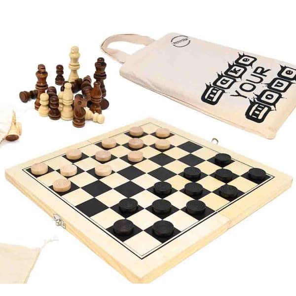 Wooden Chess and Draughts Set